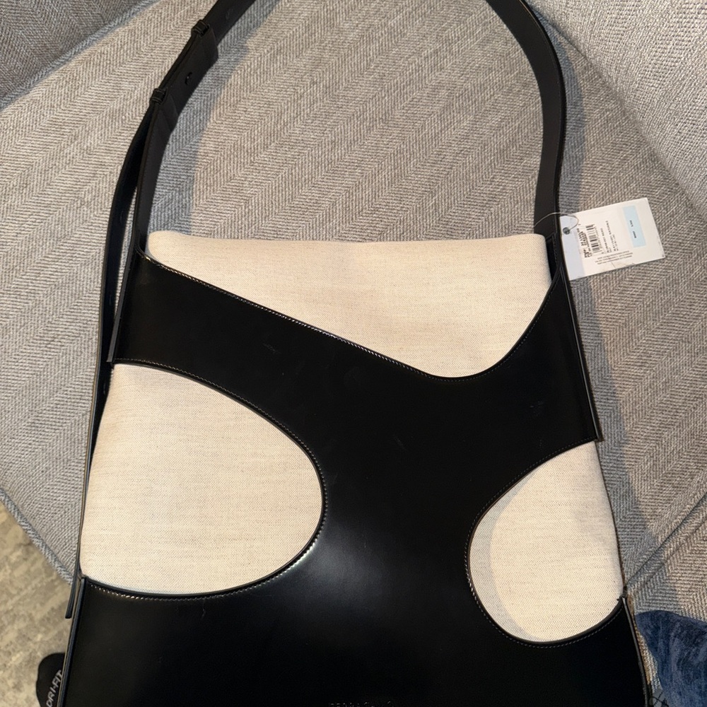 Salvatore Ferragamo Black and Cream Shoulder Bag with Asymmetrical Design
